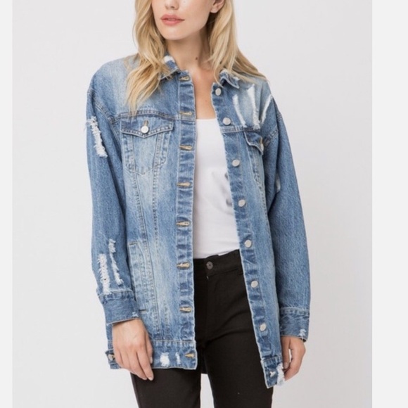 Jackets & Blazers - Zafsi Blings Distressed Long Denim Jacket